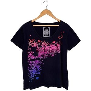 Disney Mickey Mouse Glitter Rainbow Hearts Organic Cotton Tee Shirt Black XXL
